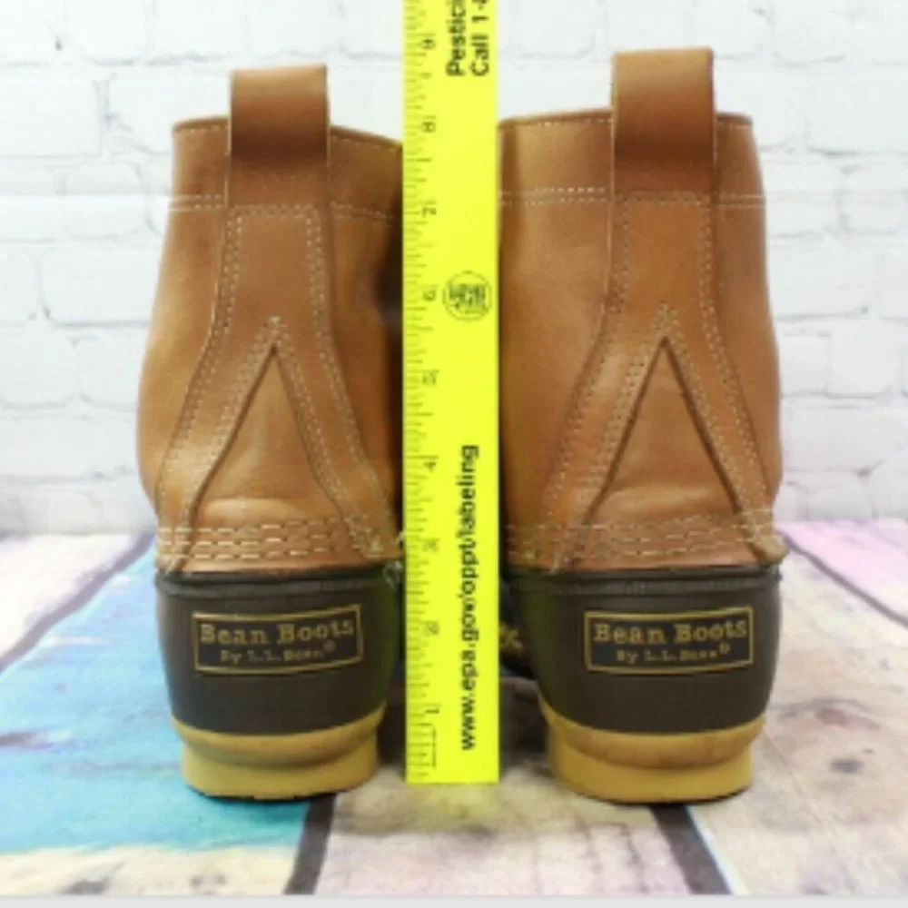 LL Bean Unlined Brown Leather Rubber Lace-up Rain Duck Boots Size M 7 L 9 - Picture 5 of 7
